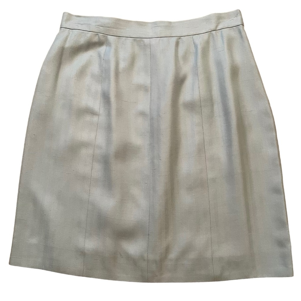 Zang Toi Light Blue Herringbone 100% Silk Pencil Skirt M